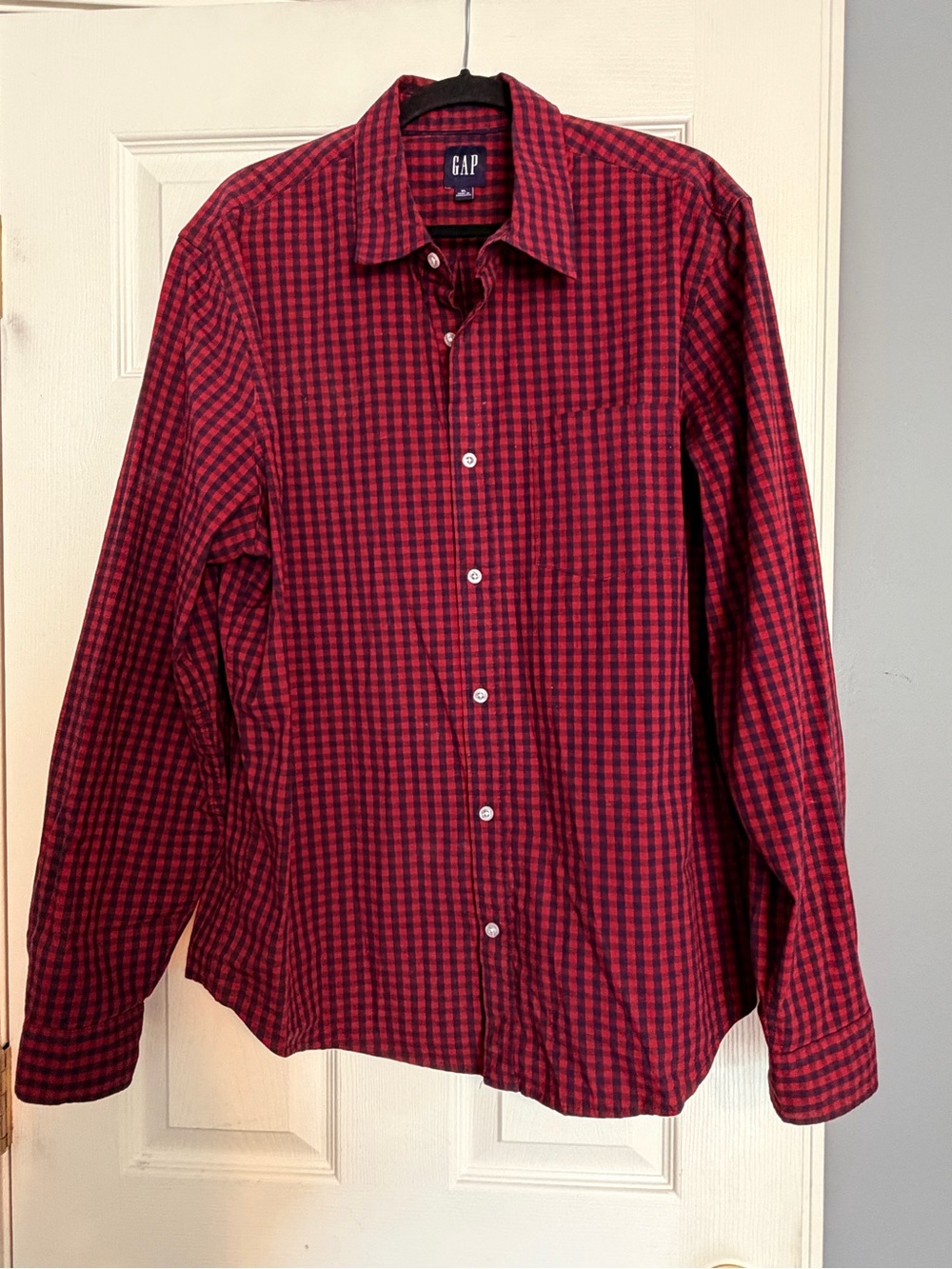 GAP Men’s Red and Black Gingham Button-Down Shirt